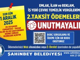 Şahinbey Belediyesi’nden vergi uyarısı: Son gün 1 Aralık Pazartesi
