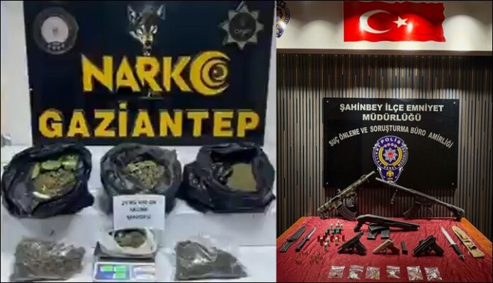 Gaziantep'te 22 kilo skunk ve çok sayıda silah ele geçirildi: 7 gözaltı