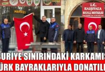 Suriye sınırındaki Gaziantep’in Karkamış ilçesinde hainlere en güzel cevap Türk Bayrakları ile verildi