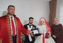 Gaziantep’te yoğun kar yağışı nikah mutluluğuna engel olamadı
