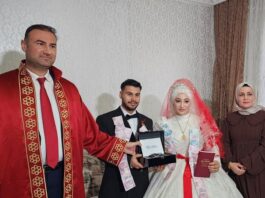 Gaziantep’te yoğun kar yağışı nikah mutluluğuna engel olamadı