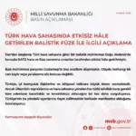MSB’den Gaziantep açıklaması: Türk hava sahasına giren balistik mühimmat imha edildi