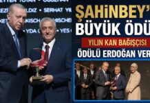 Kan bağışında Gaziantep’i zirveye taşıyan Tahmazoğlu’na Cumhurbaşkanı Erdoğan’dan ödül