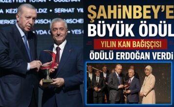 Kan bağışında Gaziantep’i zirveye taşıyan Tahmazoğlu’na Cumhurbaşkanı Erdoğan’dan ödül