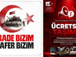15 Temmuz’da Gaziantep Büyükşehir’in ulaşım hizmetleri ücretsiz olacak